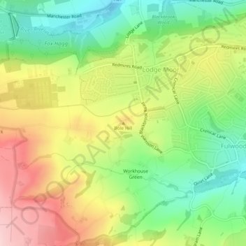Carte topographique Bole Hill, altitude, relief