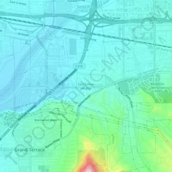 Carte topographique East Colton Heights, altitude, relief