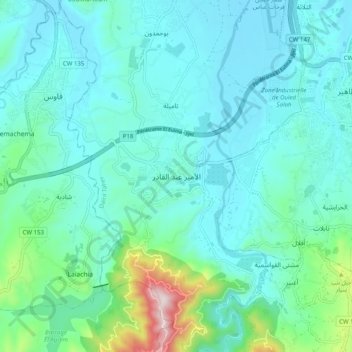 Carte topographique Emir Abdelkader, altitude, relief