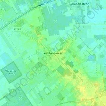 Carte topographique Achternmeer, altitude, relief