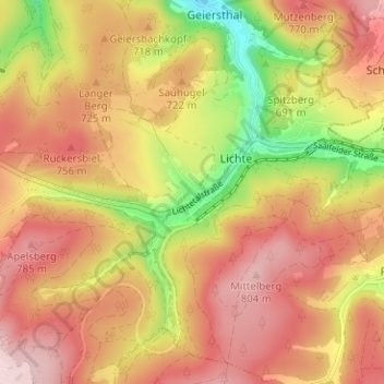 Carte topographique Hügel, altitude, relief