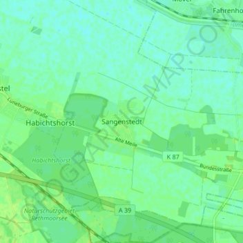 Carte topographique Sangenstedt, altitude, relief