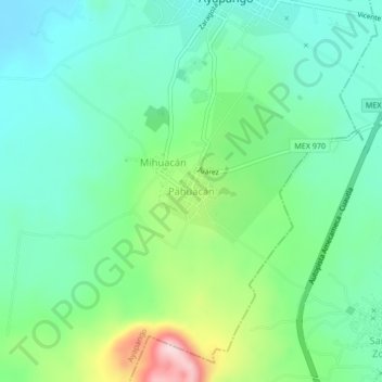 Carte topographique Pahuacán, altitude, relief