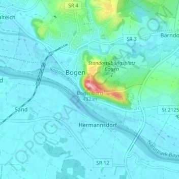 Carte topographique Bogenberg, altitude, relief