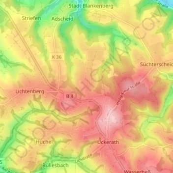 Carte topographique Unterbierth, altitude, relief