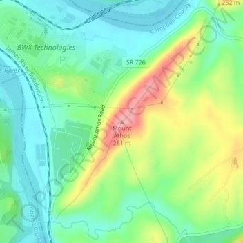 Carte topographique Mount Athos, altitude, relief