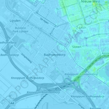 Carte topographique Badhoevedorp, altitude, relief