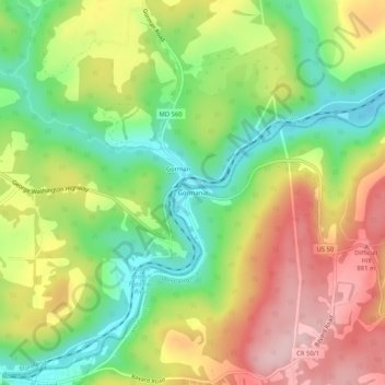 Carte topographique Gormania, altitude, relief