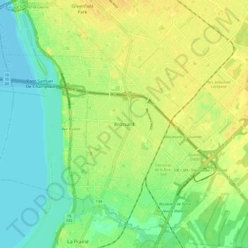 Carte topographique Brossard, altitude, relief