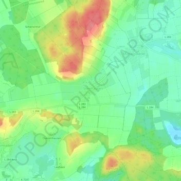 Carte topographique Steinhausen, altitude, relief