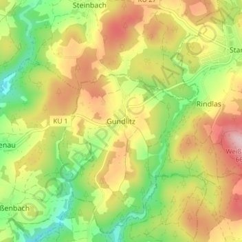 Carte topographique Gundlitz, altitude, relief