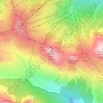 Carte topographique Rocher Blanc, altitude, relief