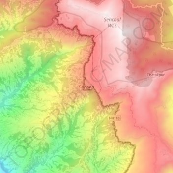 Carte topographique Sonada, altitude, relief
