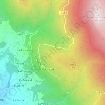 Carte topographique La Halle, altitude, relief