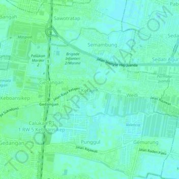 Carte topographique Ketajen, altitude, relief