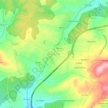 Carte topographique A Manchica, altitude, relief