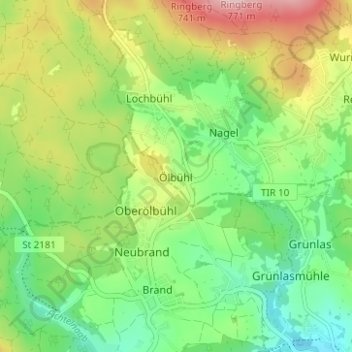 Carte topographique Ölbühl, altitude, relief