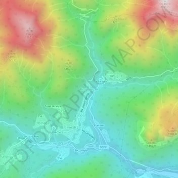 Carte topographique Bragarezza, altitude, relief