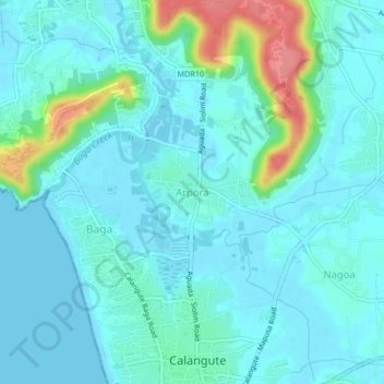 Carte topographique Arpora, altitude, relief