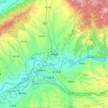 Carte topographique 平陆县, altitude, relief