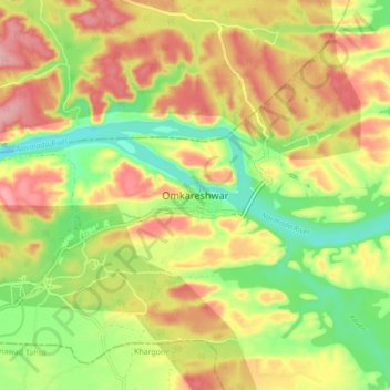 Carte topographique Omkareshwar, altitude, relief