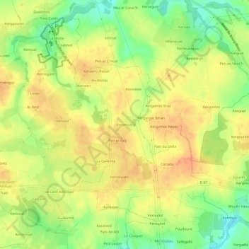 Carte topographique Keramoal, altitude, relief