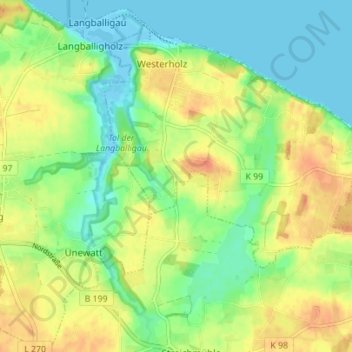 Carte topographique Unewattholz, altitude, relief