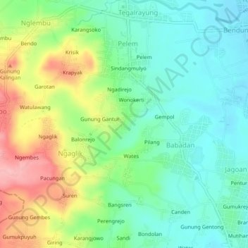 Carte topographique Wonokriti, altitude, relief