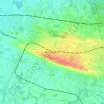 Carte topographique Gildehaus, altitude, relief