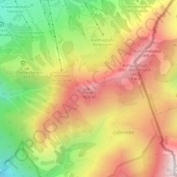 Carte topographique Iseler, altitude, relief