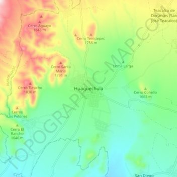 Carte topographique Huaquechula, altitude, relief