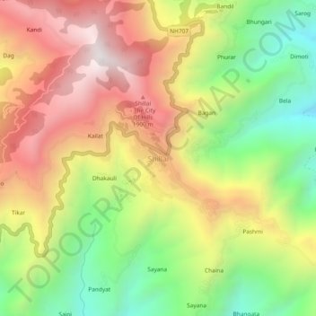 Carte topographique Shillai, altitude, relief