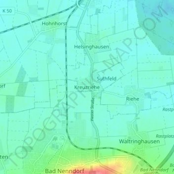 Carte topographique Kreuzriehe, altitude, relief