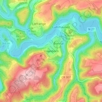 Carte topographique Insenborn, altitude, relief