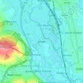 Carte topographique Binsey, altitude, relief