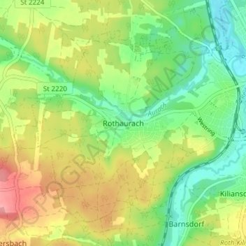 Carte topographique Rothaurach, altitude, relief