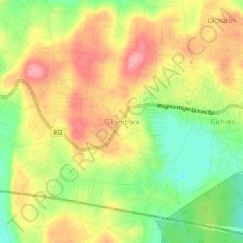 Carte topographique Gikambura, altitude, relief