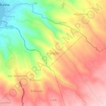 Carte topographique Alangilan, altitude, relief