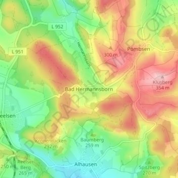 Carte topographique Bad Hermannsborn, altitude, relief