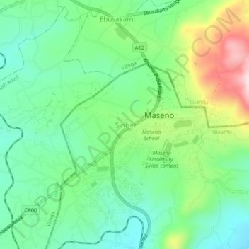 Carte topographique Siriba, altitude, relief