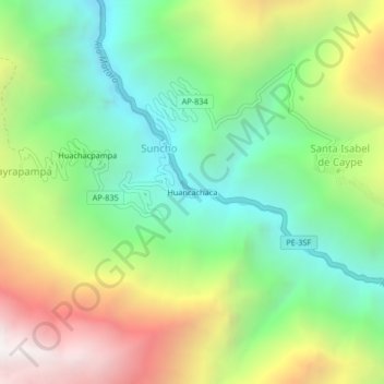 Carte topographique Huancachaca, altitude, relief
