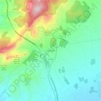 Carte topographique Fontscaldes, altitude, relief