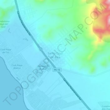 Carte topographique Santa Cruz de Asia, altitude, relief