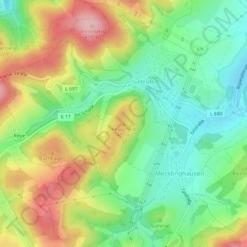 Carte topographique Repscheid, altitude, relief