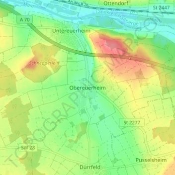 Carte topographique Obereuerheim, altitude, relief