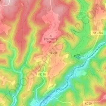 Carte topographique Nurn, altitude, relief