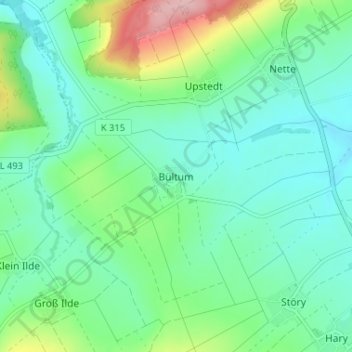 Carte topographique Bültum, altitude, relief