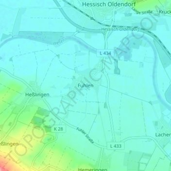 Carte topographique Fuhlen, altitude, relief