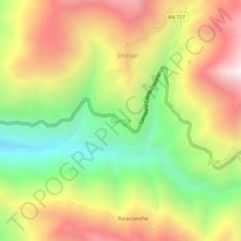 Carte topographique Llanca, altitude, relief