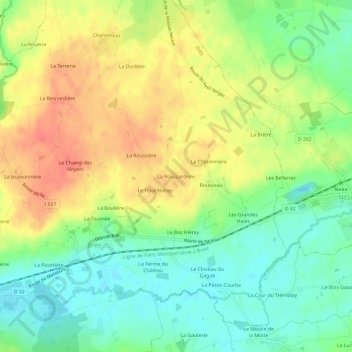 Carte topographique La Roussardière, altitude, relief